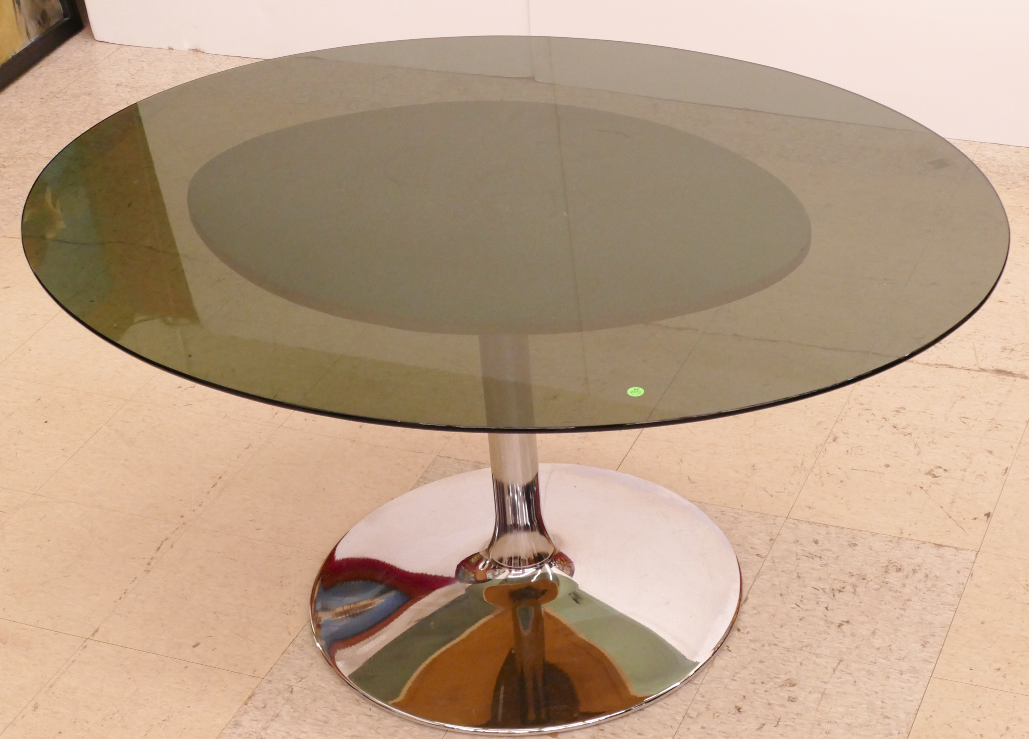 Appraisal: Chromecraft Midcentury Tulip Base and Smokey Glass Top Oval Dining