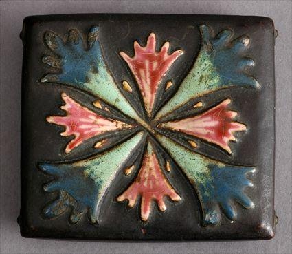 Appraisal: MEJII BOX AND COVER SIGNED ANDO Enameled and hammered copper