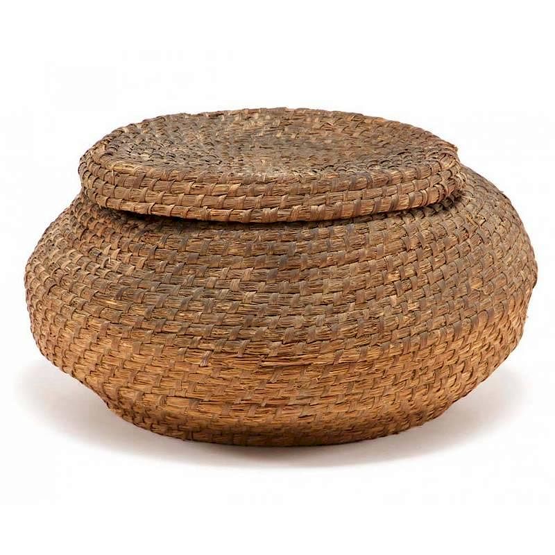 Appraisal: Southern Coil Basket mid th century lidded circular form having