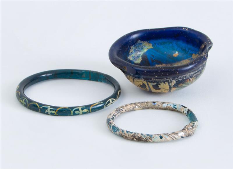 Appraisal: GROUP OF THREE ANCIENT GLASS OBJECTS Including a bowl and