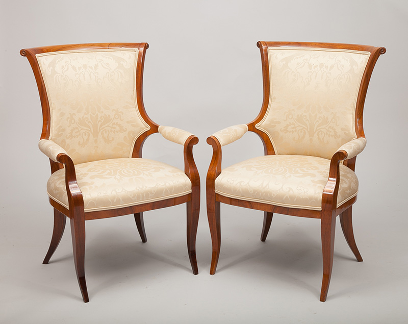 Appraisal: Pair of Biedermeier Style Walnut Armchairs x x in Estimate