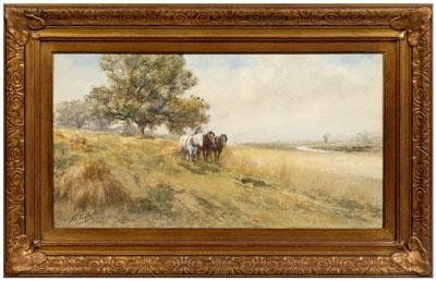 Appraisal: Frank F English watercolor Delaware Pennsylvania - farmer harvesting a