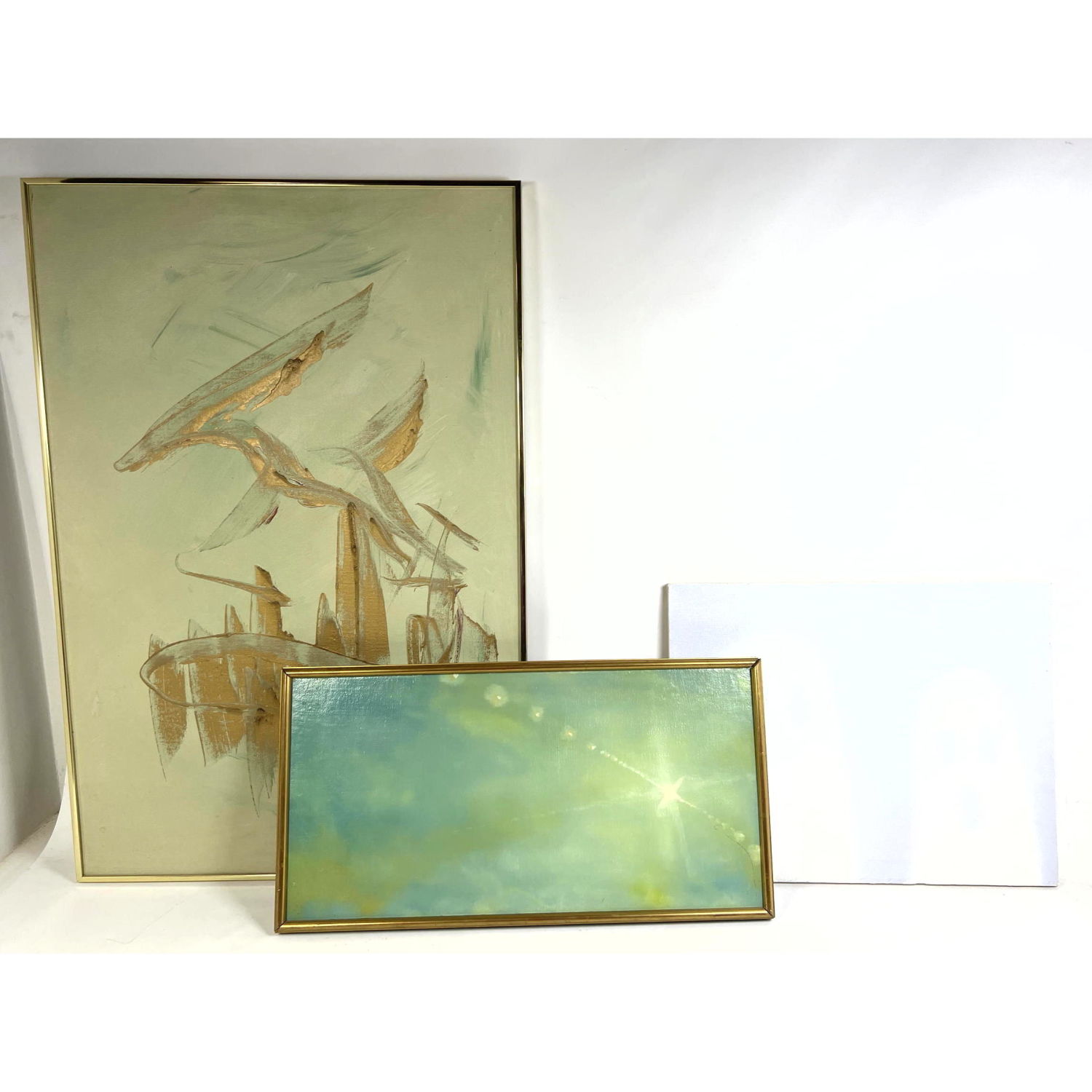 Appraisal: pcs Modernist Abstract Paintings on Canvas Both signed Dimensions H