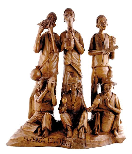 Appraisal: Folk art carved wood figural grouping depicting black musicians entitled