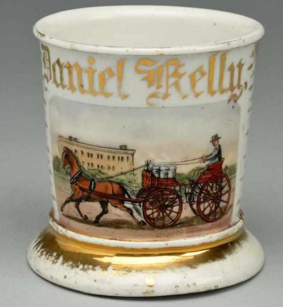 Appraisal: Horse-Drawn Milk Wagon Shaving Mug Gilded Daniel Kelly Vienna Austria