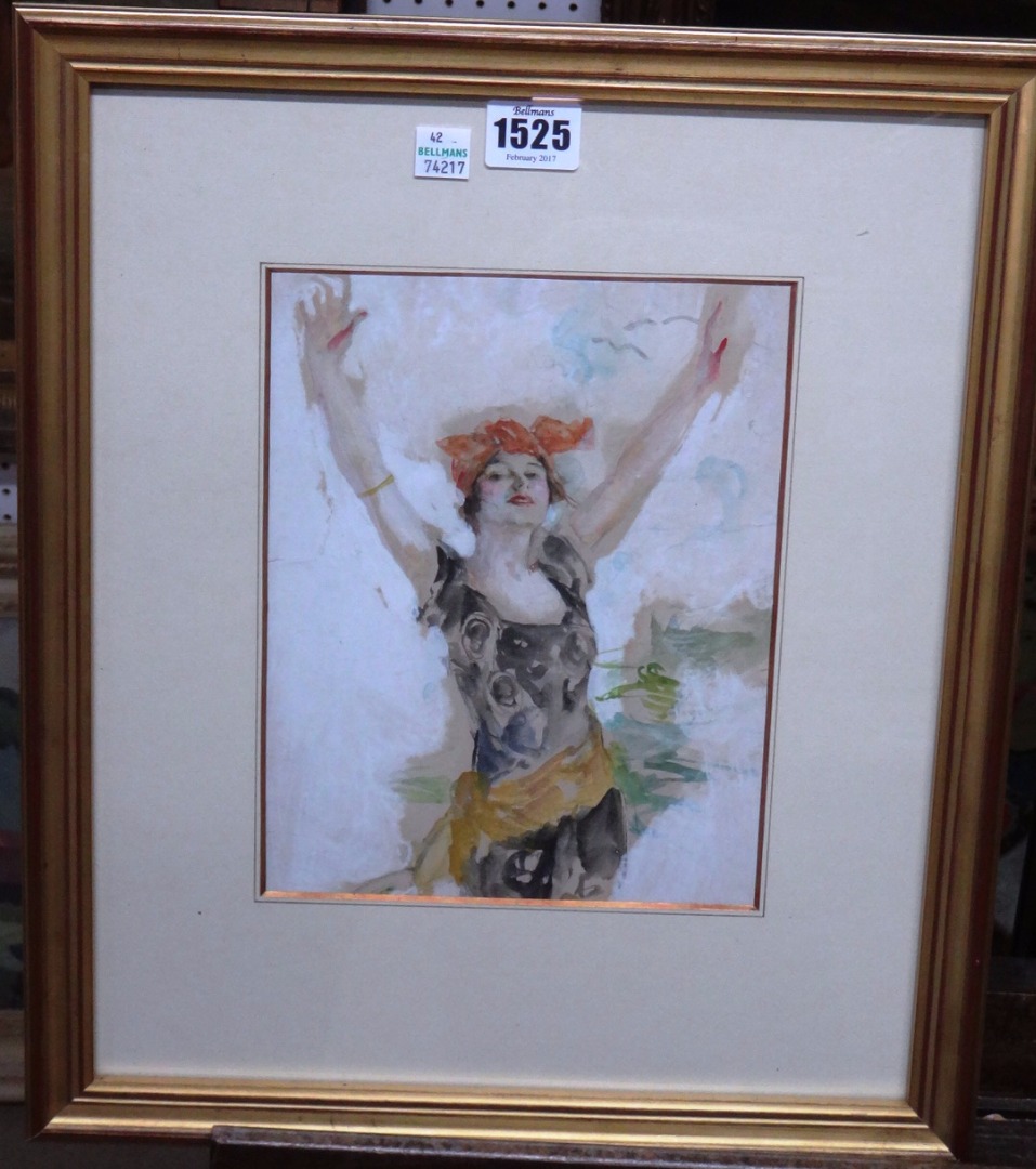 Appraisal: English School early th century A showgirl watercolour heightened with