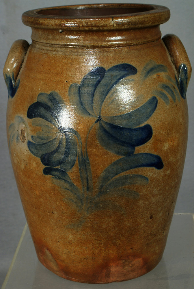 Appraisal: Blue decorated stoneware jar h slight hairlines in top rim