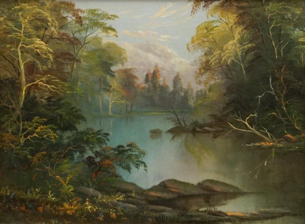 Appraisal: American School Late th Early th Century River Landscape Oil