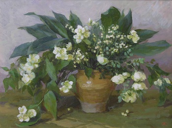 Appraisal: Olga Kalashnikova Russian b White Flowers of May Oil on