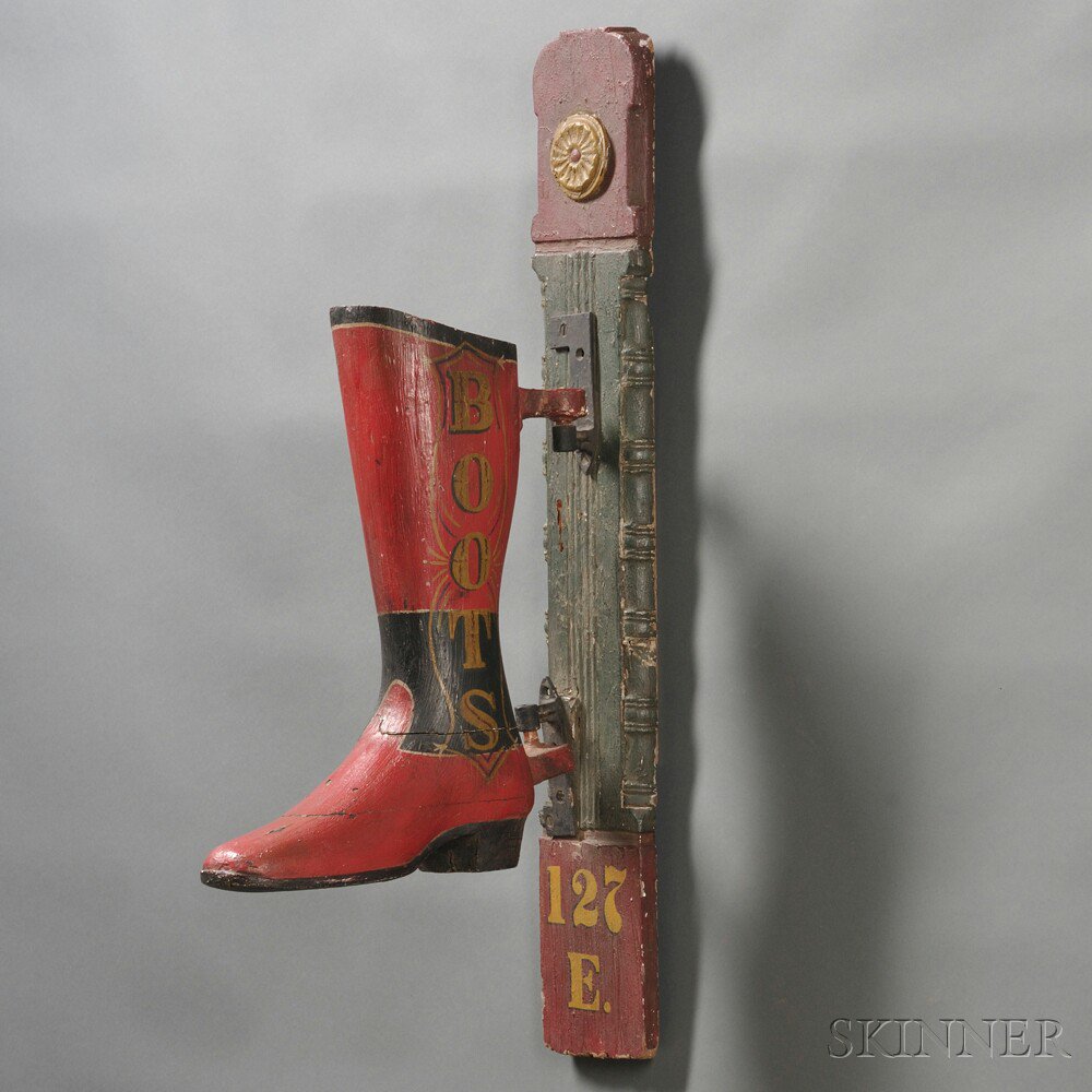 Appraisal: Carved and Painted Bootmaker's Trade Sign America late th century