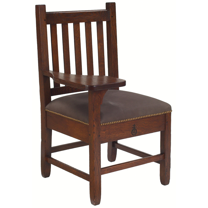 Appraisal: Roycroft desk chair five vertical slats to back with writing