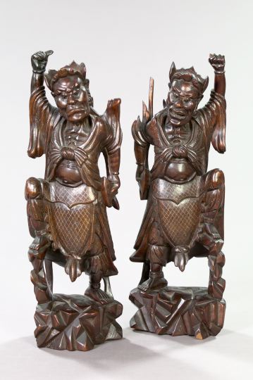 Appraisal: Pair of Japanese Meiji Elaborately Carved and Silver Wire-Inlaid Hardwood