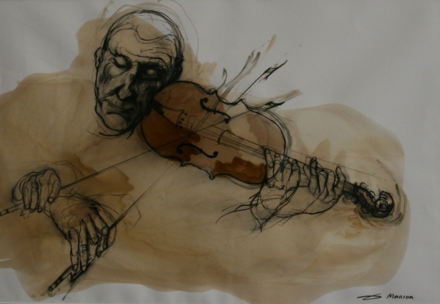 Appraisal: Gerard Manion born The Violinist charcoal and wash on paper