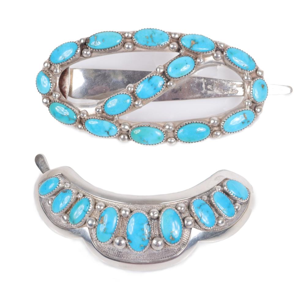 Appraisal: TWO FRANK PATANIA SR THUNDERBIRD SHOP STERLING SILVER TURQUOISE HAIR