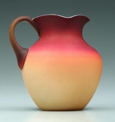 Appraisal: Wheeling peachblow pitcher satin finish square mouth amber handle -