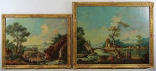 Appraisal: Two th th C Italianate Landscapes Oil on Canvas Unsigned