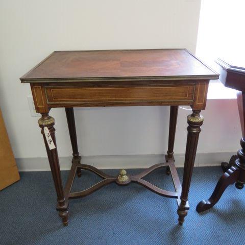 Appraisal: French Inlaid Table ormoulu mounts cross stretcher