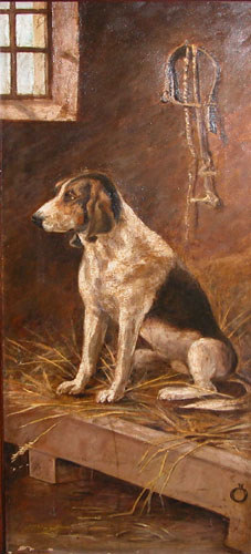 Appraisal: Hunting Dog in Barn Wright George British - or Gilbert