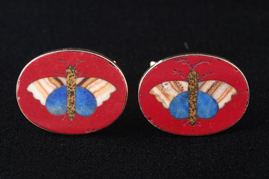 Appraisal: PAIR VINTAGE K YELLOW GOLD AND PIETRA DURA CUFFLINKS Oval