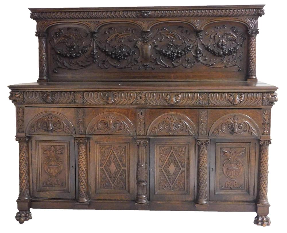 Appraisal: Renaissance Revival sideboard late th C oak fruit swag and