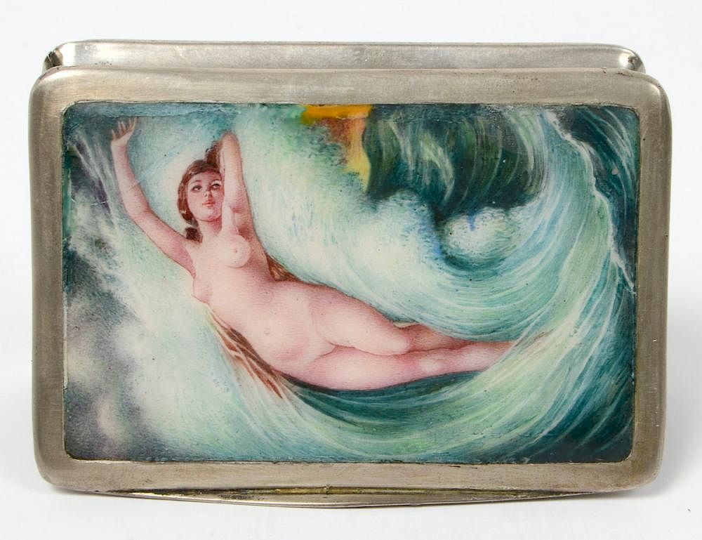 Appraisal: GERMAN ENAMEL ON SILVER MATCH BOX Circa Marked The rectangular