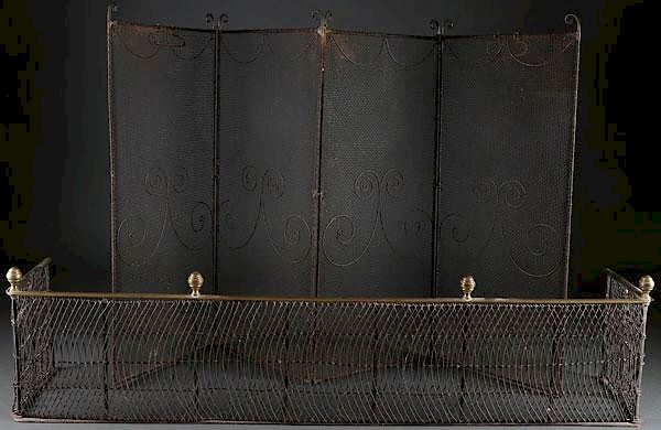 Appraisal: AMERICAN WROUGHT IRON AND BRASS FIRE FENDER AN EARLY AMERICAN