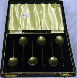 Appraisal: A boxed set of six th century coffee bean handled