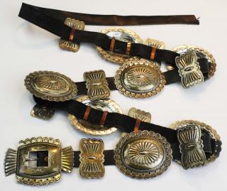 Appraisal: 's Navajo silver concho belt signed R S buckle conchos