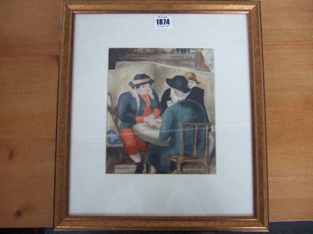 Appraisal: Guilermo Meza - Women seated at a table watercolour signed