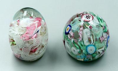 Appraisal: Two latticino paperweights one egg shaped pink and white ribbons