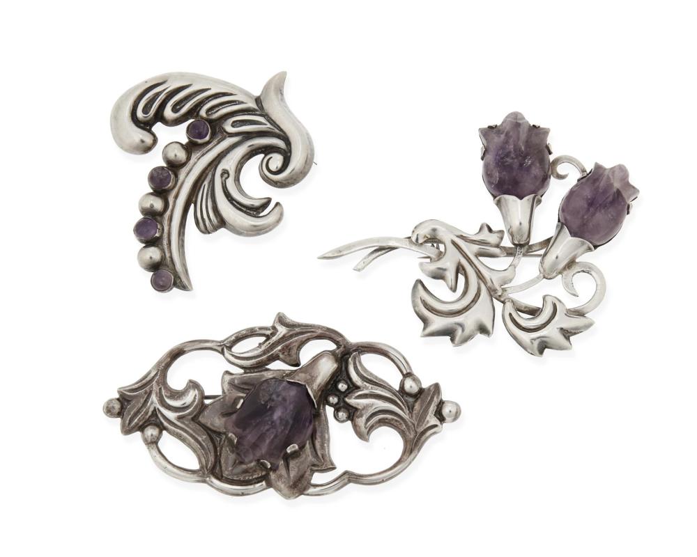 Appraisal: Fred Davis - American A group of silver and amethyst