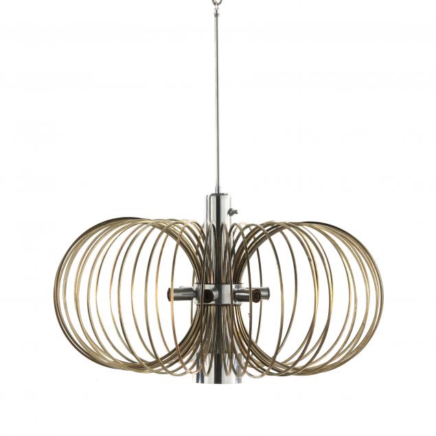 Appraisal: GAETANO SCIOLARI ITALY - CHROME CAGE CHANDELIER Lightolier s seven