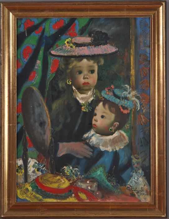 Appraisal: JEAN CALOGERO - TWO YOUNG GIRLS Oil on canvas x