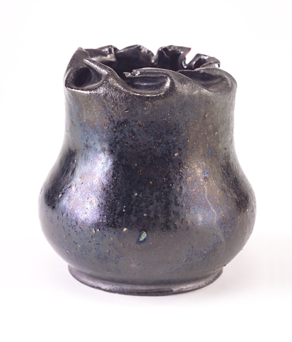 Appraisal: GEORGE OHR Pear-shaped vase with folded rim covered in gunmetal