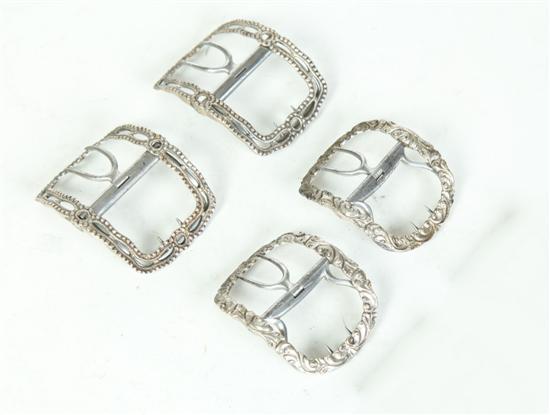 Appraisal: THREE PAIRS OF SHOE BUCKLES Eighteenth century Silver and steel