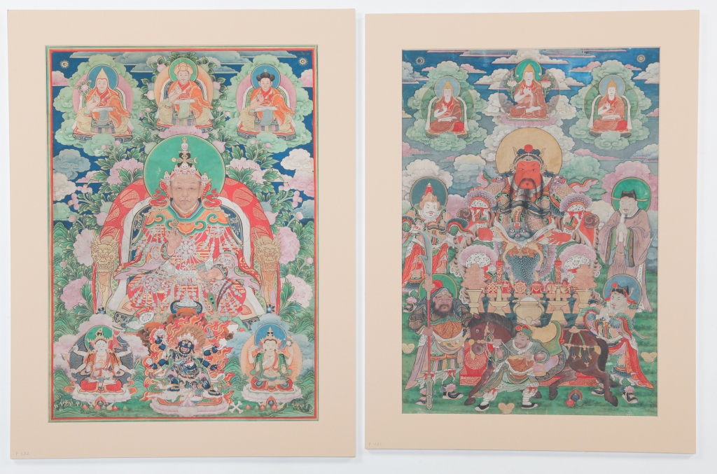 Appraisal: TWO TIBETAN THANGKAS Late th century gouache on cloth Possibly