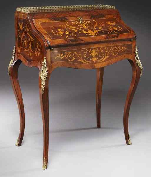 Appraisal: Louis XV style marquetry inlaid writing deskThe rosewood mahogany and