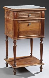 Appraisal: Henri II Style Carved Walnut Marble Top Nightstand Henri II