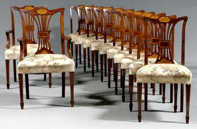 Appraisal: Set of inlaid dining chairs Hepplewhite style mahogany with shell