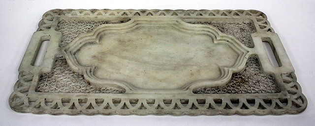 Appraisal: AN INDIAN PIERCED WHITE MARBLE RECTANGULAR TRAY cm wide