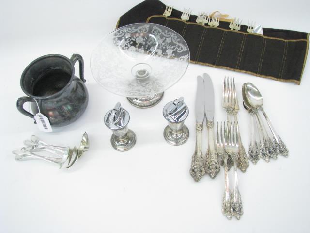 Appraisal: A group of sterling and silver plate including sterling weighted