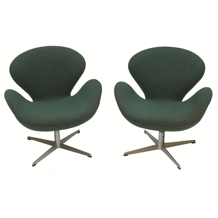 Appraisal: Arne Jacobsen Swan chairs pair by Fritz Hansen foam-covered fiberglass