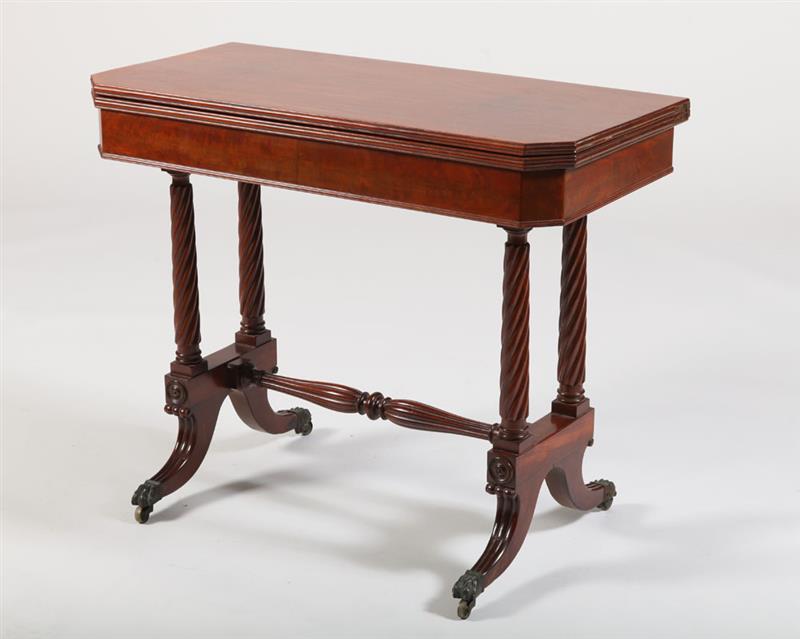 Appraisal: CLASSICAL CARVED MAHOGANY CARD TABLE BOSTON The fold over rectangular