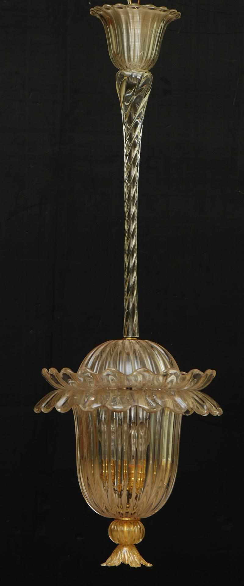 Appraisal: ITALIAN MURANO GLASS TULIP-FORMED LANTERN SEGUSO The clear glass lantern