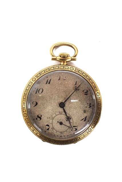 Appraisal: A gold cased keyless wind openfaced dress watch with an