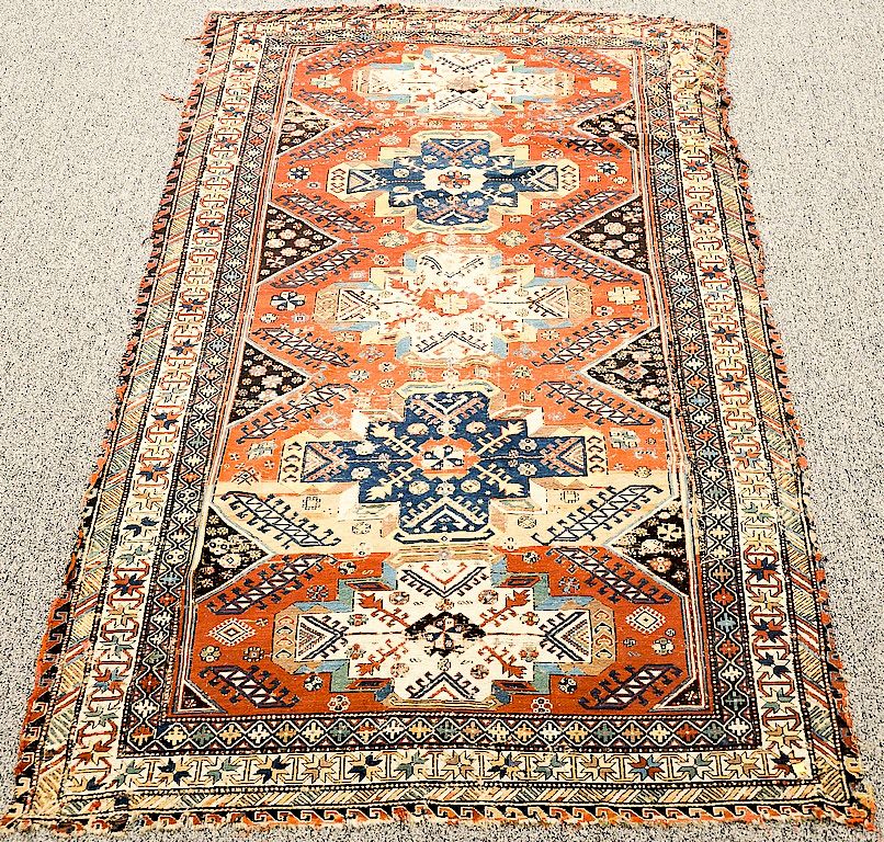 Appraisal: Soumac Oriental area rug probably th century wear and tears