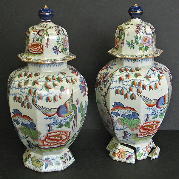 Appraisal: A pair of Mason's Ashworth ironstone octagonal covered ginger jars