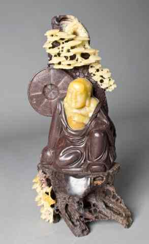 Appraisal: A Fine Chinese Carved Soapstone of BuddhaFinely carved to depict