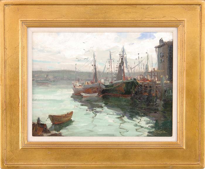 Appraisal: PAUL STRISIK American - GLOUCESTER HARBOR Oil on board scene