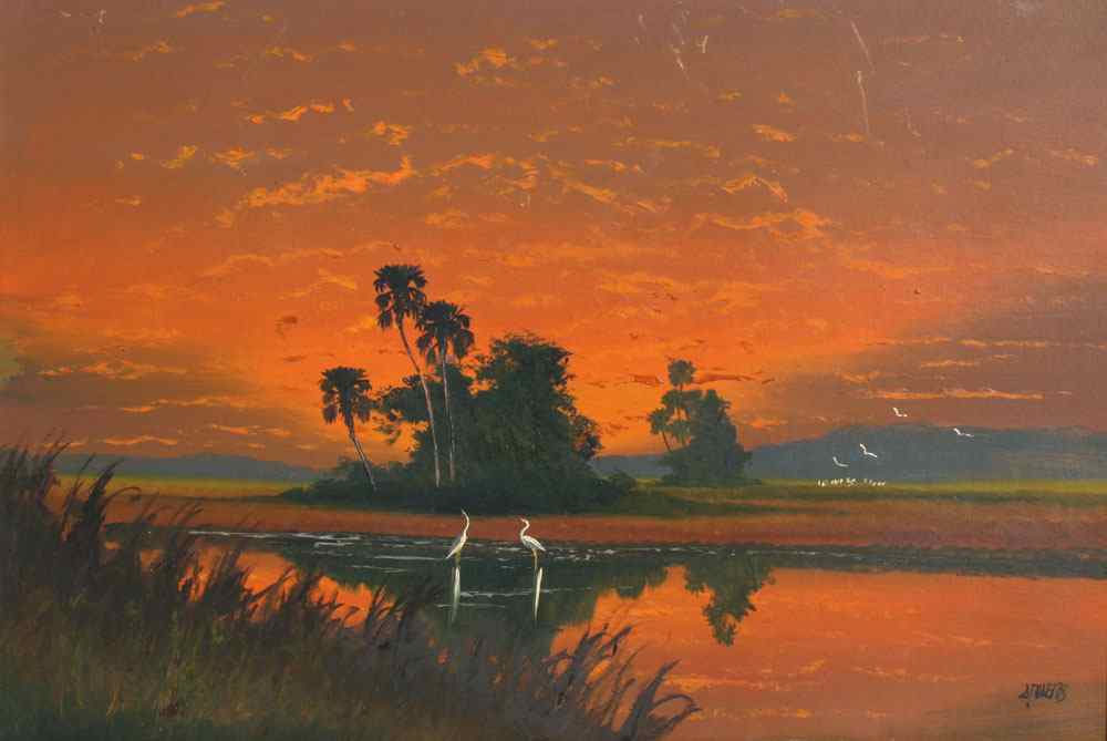 Appraisal: ROBERTS Livingston American th Century Florida Highwaymen Sunset Everglades Landscape